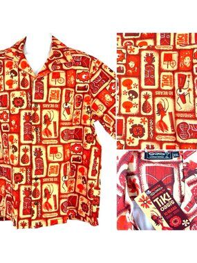 Shag Tiki Oasis 10 Mens Hawaiian Shirt size 2XL 54" x 32" Barkcloth w/Tag 2010